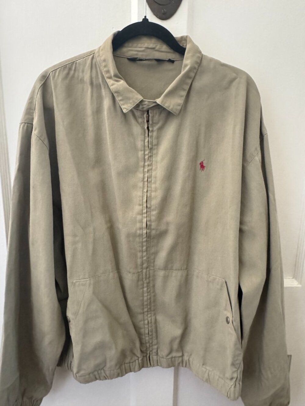 Vintage 90s Polo Ralph Lauren Harrington Jacket XL Khaki Beige Tan Snap Pockets